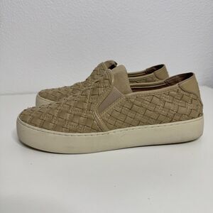 Frye Lena Slip On Sneakers Size 7.5 Tan Leather Woven Comfort Casual Shoes